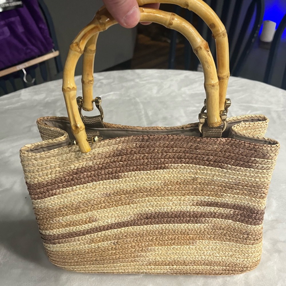 Stylish Tan and Brown Woven Handbag
